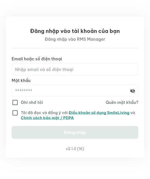Form đăng nhập RMS